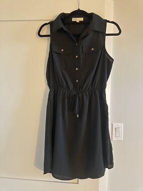 BeBop Black Sleeveless Button-Front Drawstring Mini Dress with Pockets
